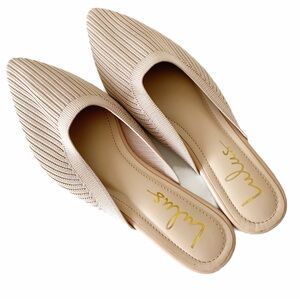 Lulu’s, Jeaney Light Nude Ribbed Knit Pointed-Toe Mule Slides